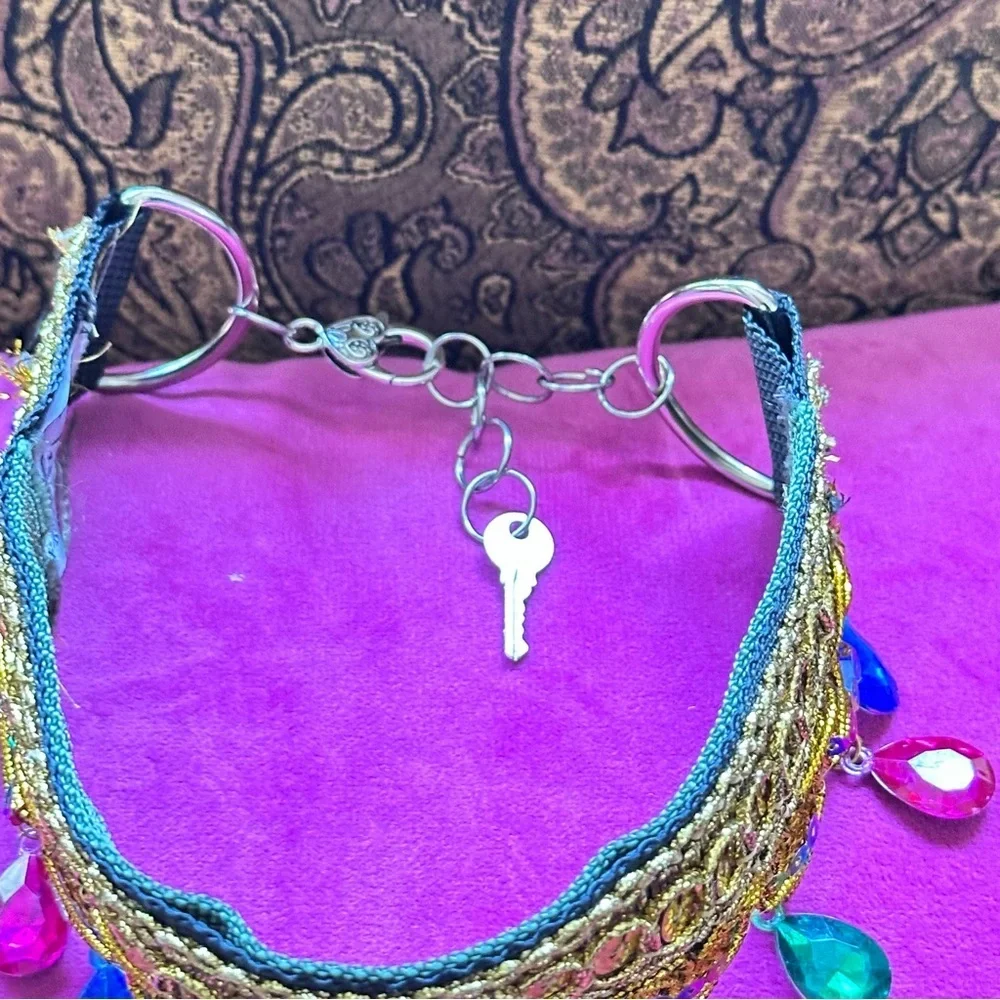 Artisan Gold Choker Multicolor Acrylic Dangle Gem Moroccan Style Handmade Signed